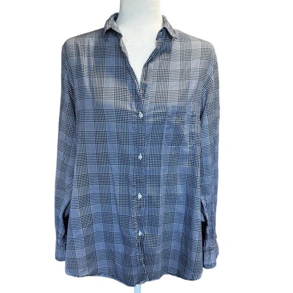 Grayson The Hero Shirt Women’s Size 4/L Navy Blue Fine Plaid Cotton Button Up - Picture 1 of 6